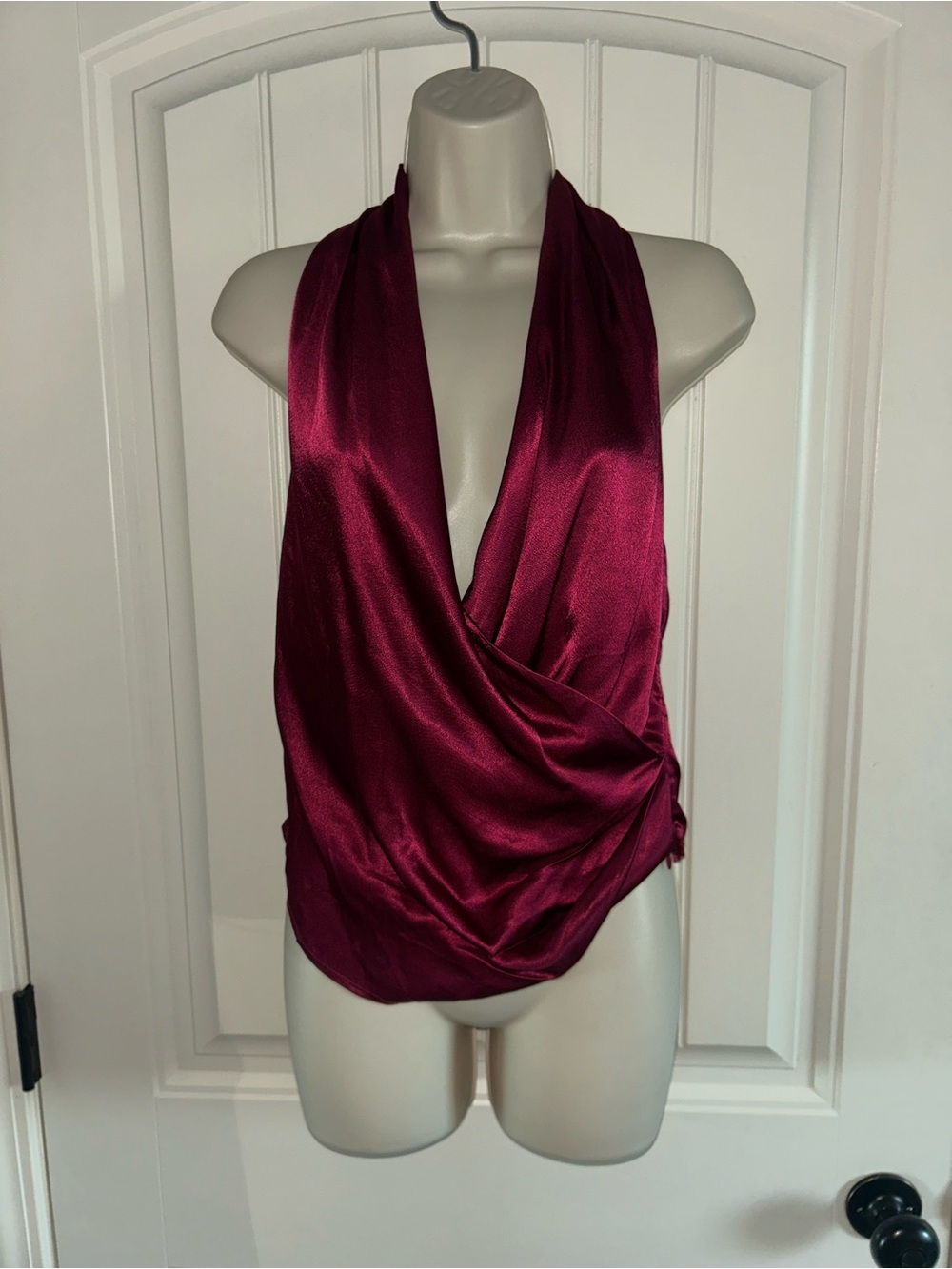 NEW ASTR the Label Satin Draped Halter Camisole in Wine Sz M